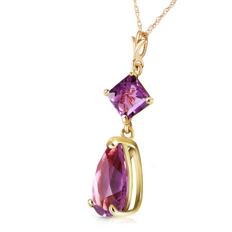 2 Carat 14K Solid Yellow Gold Only One Amethyst Necklace