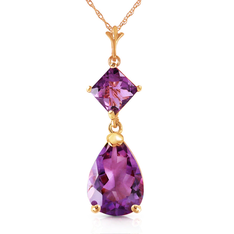 2 Carat 14K Solid Yellow Gold Only One Amethyst Necklace