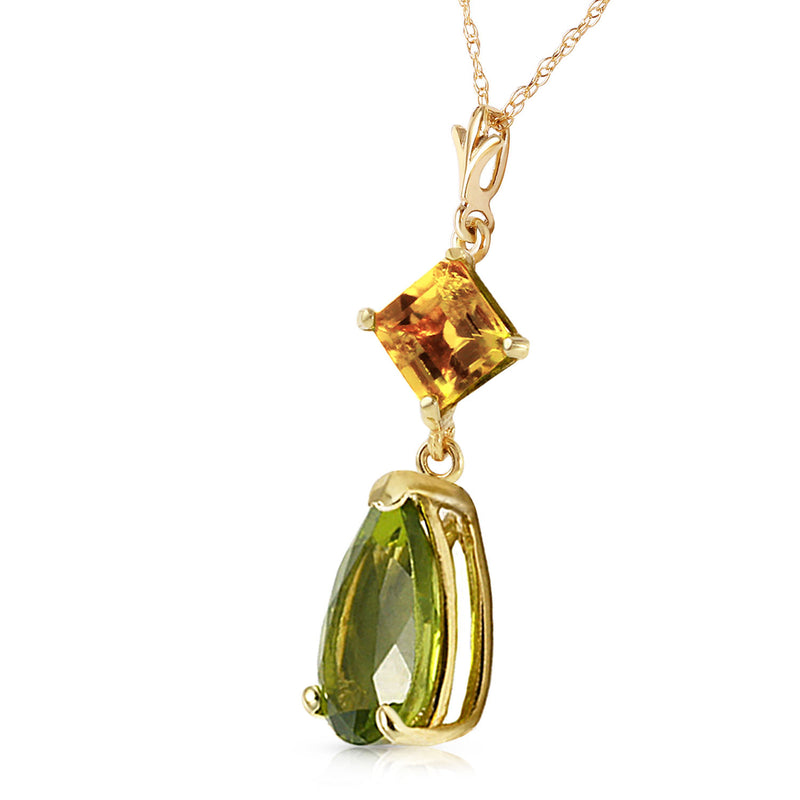 2 Carat 14K Solid Yellow Gold Necklace Natural Citrine Peridot