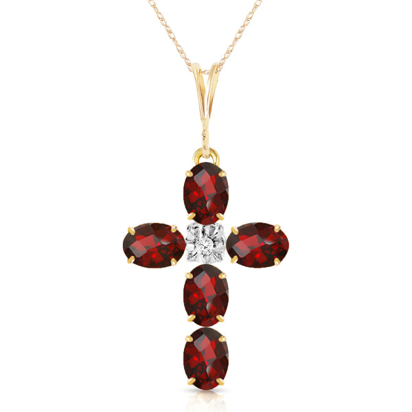 1.88 Carat 14K Solid Yellow Gold Cross Necklace Natural Diamond Garnet