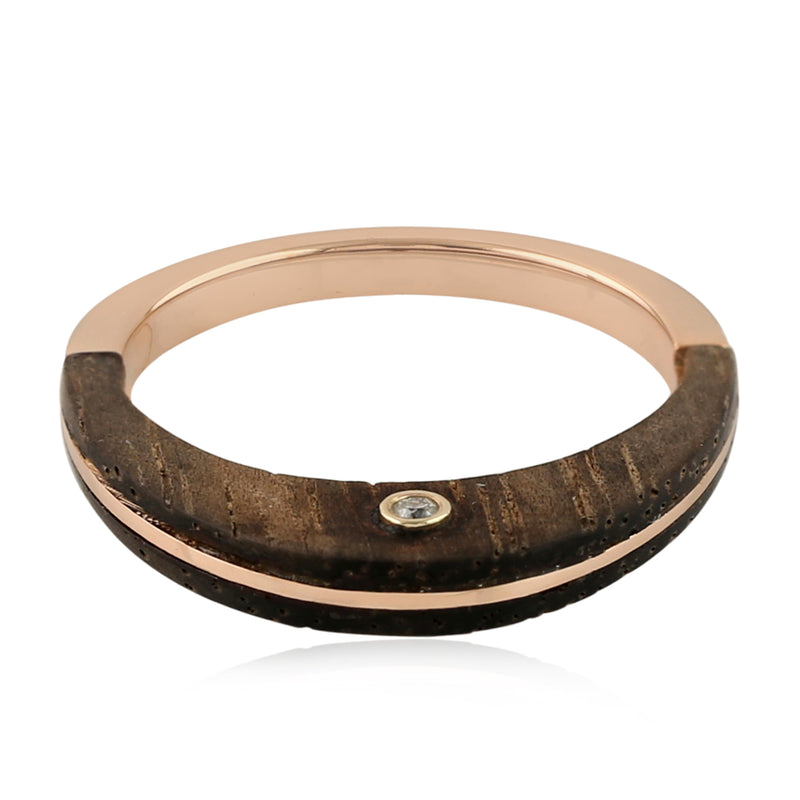 Natural Diamond Band Ring 14k Rose Gold Wood Jewelry