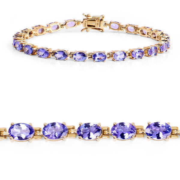 14K Yellow Gold Plated 9.68 Carat Genuine Tanzanite .925 Sterling Silver Bracelet