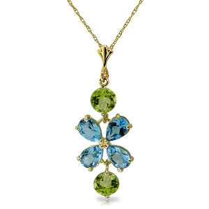 3.15 Carat 14K Solid Yellow Gold High Standards Blue Topaz Peridot Necklace