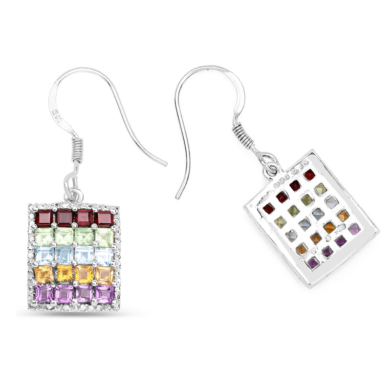 4.32 Carat Genuine Multi Stones .925 Sterling Silver Earrings