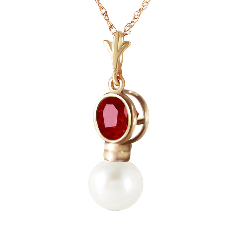 1.23 Carat 14K Solid Yellow Gold Daphne Ruby Pearl Necklace