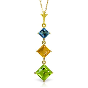 2.4 Carat 14K Solid Yellow Gold Necklace Blue Topaz, Citrine Peridot