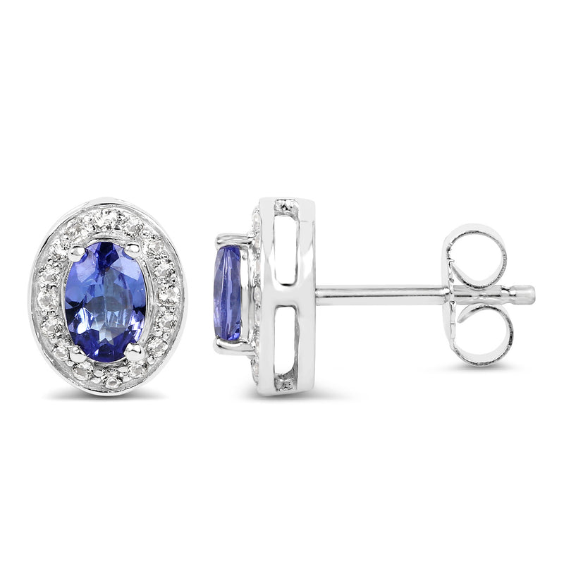 1.20 Carat Genuine Tanzanite and White Topaz .925 Sterling Silver Earrings