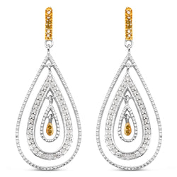 0.51 Carat Genuine White Diamond and Yellow Diamond .925 Sterling Silver Earrings