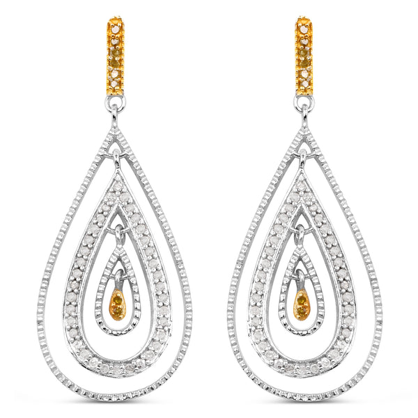 0.51 Carat Genuine White Diamond and Yellow Diamond .925 Sterling Silver Earrings