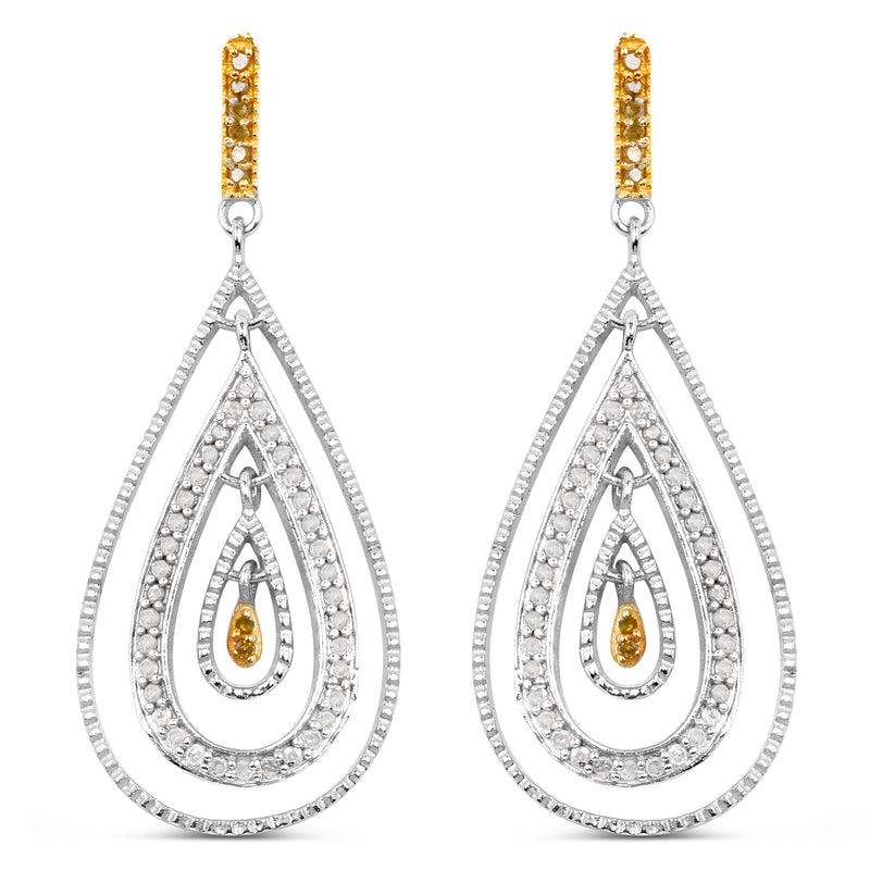 0.51 Carat Genuine White Diamond and Yellow Diamond .925 Sterling Silver Earrings