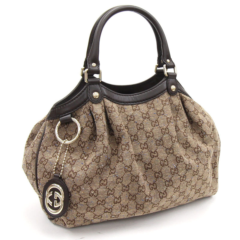 Gucci Handbag GG Canvas Sookie 211944 Brown Dark Leather Womens Tote Bag