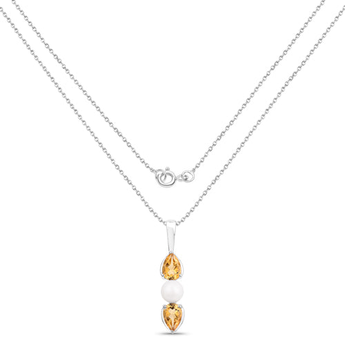 1.34 Carat Genuine Citrine and Pearl .925 Sterling Silver Pendant