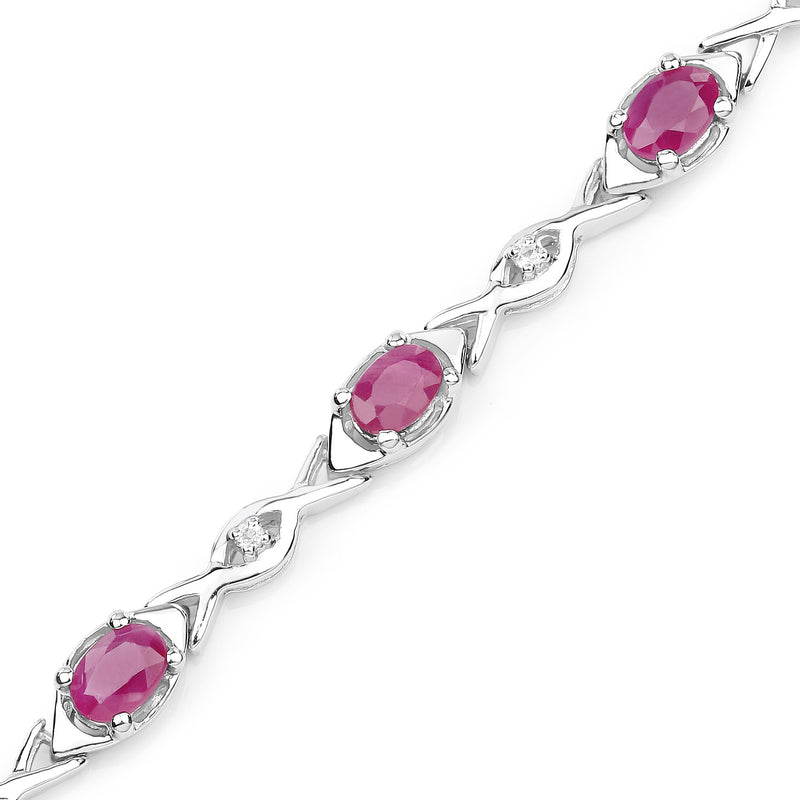 4.86 Carat Genuine Ruby & White Topaz .925 Sterling Silver Bracelet