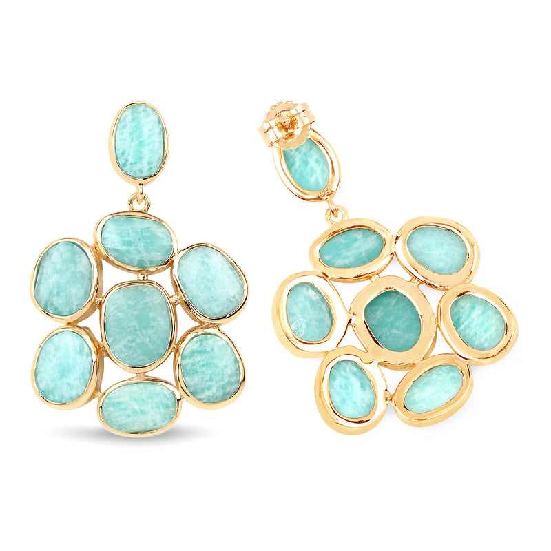 14K Yellow Gold Plated 25.73 Carat Genuine Amazonite .925 Sterling Silver Earrings