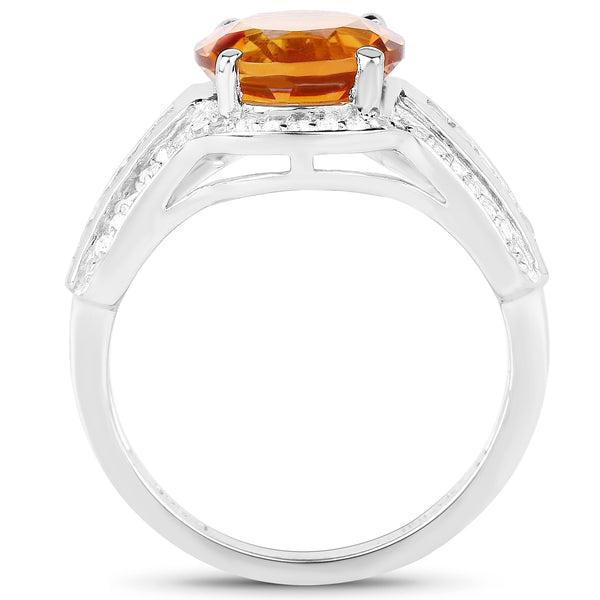 2.81 Carat Genuine Citrine and White Topaz .925 Sterling Silver Ring