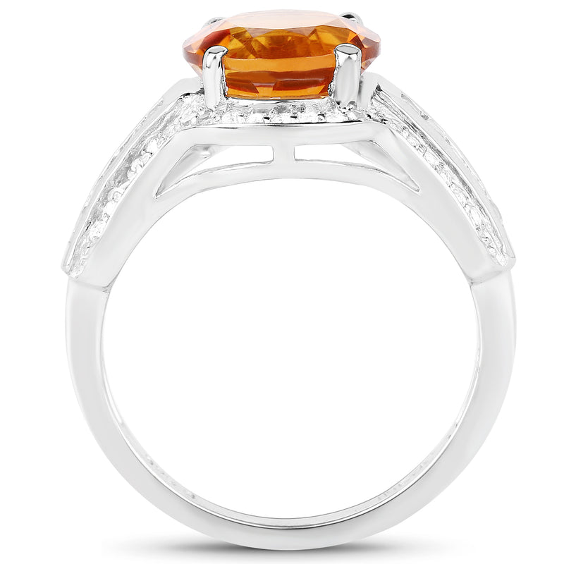 2.81 Carat Genuine Citrine and White Topaz .925 Sterling Silver Ring