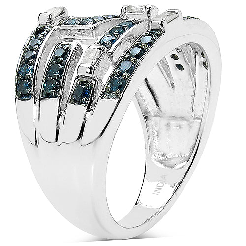 0.59 Carat Genuine Blue Diamond & White Diamond .925 Sterling Silver Ring