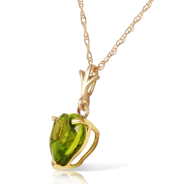 1.15 Carat 14K Solid Yellow Gold Leap Of Heart Peridot Necklace