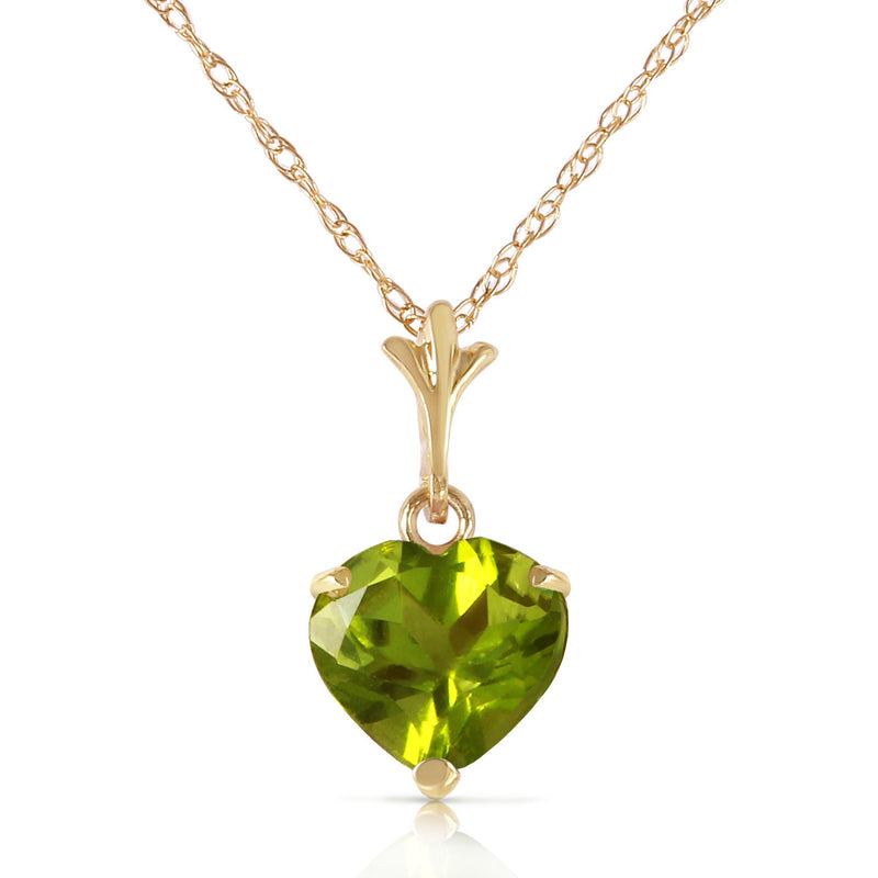 1.15 Carat 14K Solid Yellow Gold Leap Of Heart Peridot Necklace