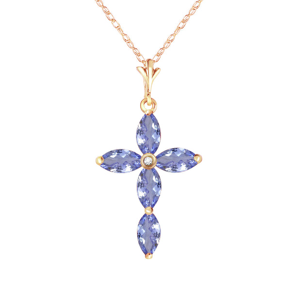 1.23 Carat 14K Solid Yellow Gold Necklace Natural Diamond Tanzanite