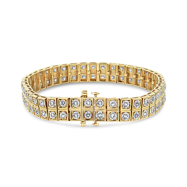 10K Yellow Gold 8.00 Cttw Round-Cut Diamond Two Row Square Link Tennis Bracelet (K-L Color, I1-I2 Clarity) - 7.25" Inches