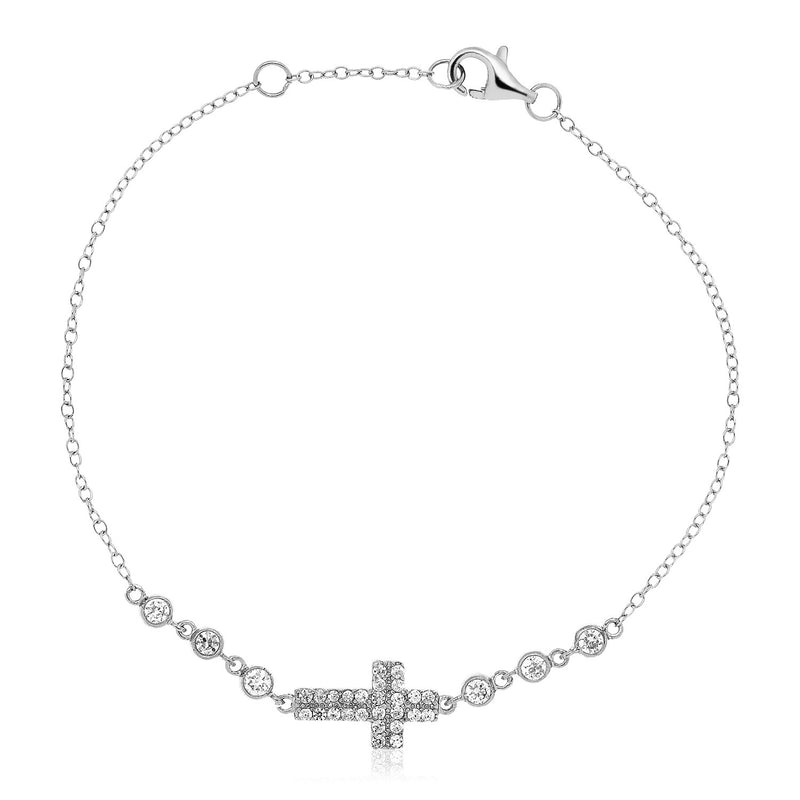 Sterling Silver Cross Bracelet with Cubic Zirconias