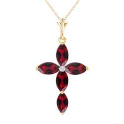 1.23 Carat 14K Solid Yellow Gold Necklace Natural Diamond Garnet