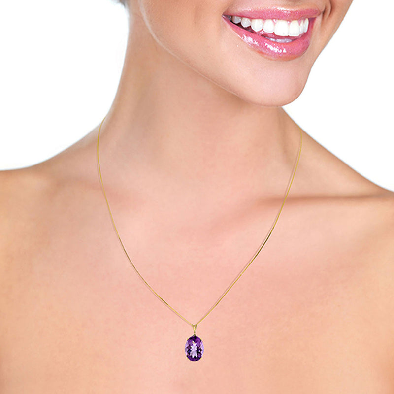 7.55 Carat 14K Solid Yellow Gold Necklace Oval Purple Amethyst