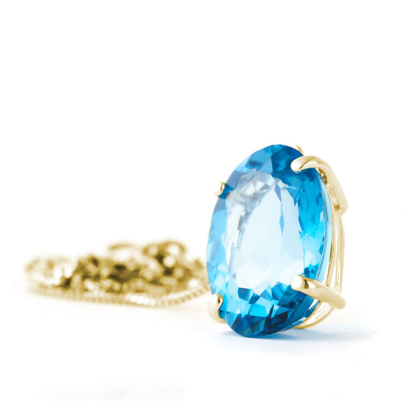 8 Carat 14K Solid Yellow Gold Necklace Oval Blue Topaz