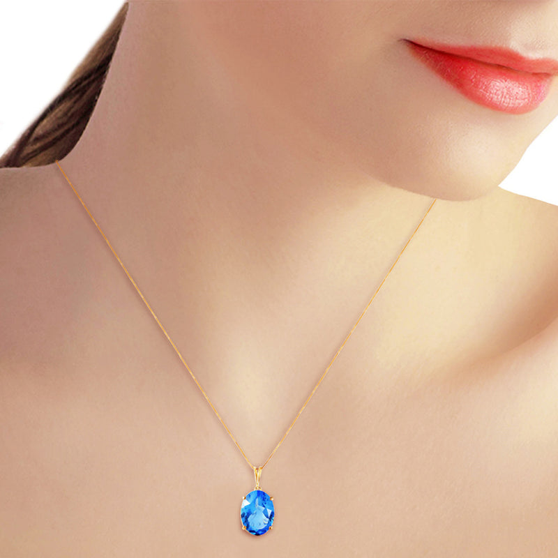 8 Carat 14K Solid Yellow Gold Necklace Oval Blue Topaz