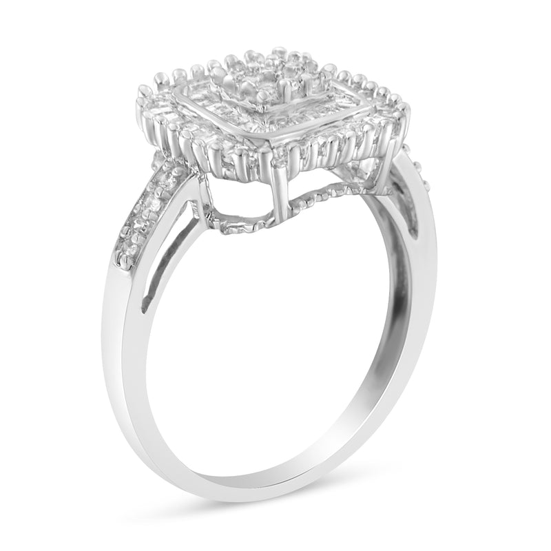 10K White Gold 1/2ct Round and Baguette Cut Diamond Engagement Ring (H-I I1-I2)