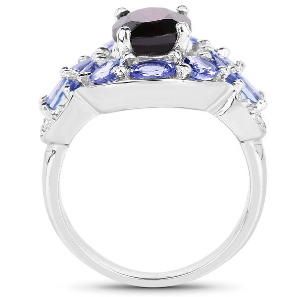 4.20 Carat Genuine Garnet, Tanzanite & White Topaz .925 Sterling Silver Ring