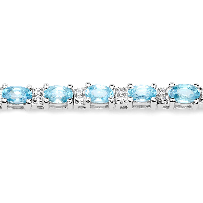 8.84 Carat Genuine Blue Zircon and Topaz White .925 Sterling Silver Bracelet