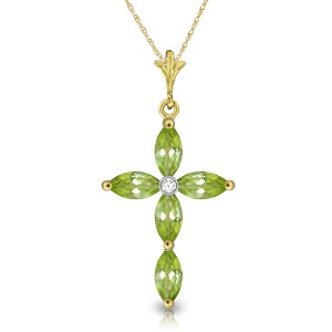 1.23 Carat 14K Solid Yellow Gold Necklace Natural Diamond Peridot