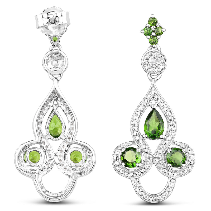 2.28 Carat Genuine Chrome Diopside and White Topaz .925 Sterling Silver Earrings