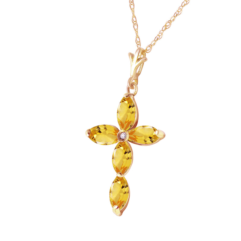 1.23 Carat 14K Solid Yellow Gold Necklace Natural Diamond Citrine