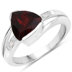 2.01 Carat Genuine Garnet and White Diamond .925 Sterling Silver Ring