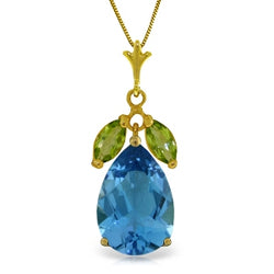 6.5 Carat 14K Solid Yellow Gold June Morning Blue Topaz Peridot Necklace
