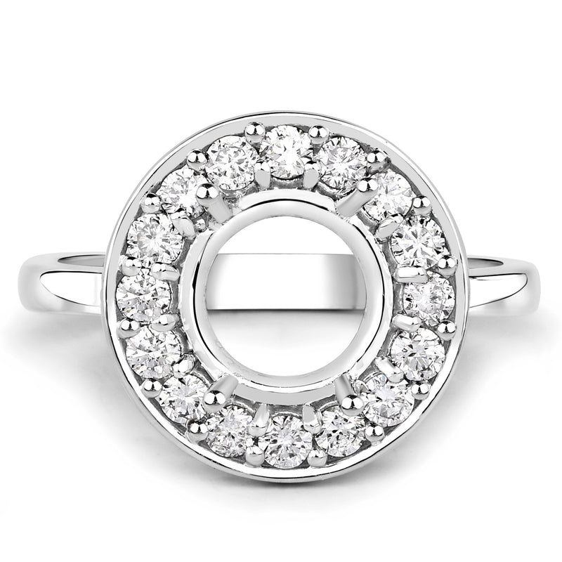 0.48 Carat Genuine White Diamond 14K White Gold Semi Mount Ring - holds 8.00mm Round Gemstone