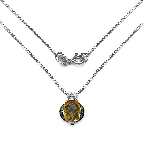 2.91 Carat Genuine Citrine, Champagne Diamond & White Diamond .925 Sterling Silver Pendant