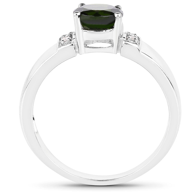 1.29 Carat Genuine Chrome Diopside and White Topaz .925 Sterling Silver Ring