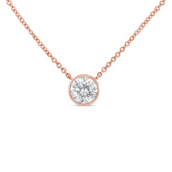 2 Micron 14K Rose Gold Plated Sterling Silver Bezel-Set Diamond Solitaire Pendant Necklace (1/3 cttw, H-I Color, I1-I2 Clarity)