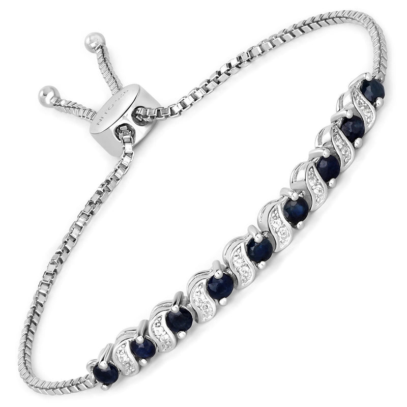 1.16 Carat Genuine Blue Sapphire and White Topaz .925 Sterling Silver Bracelet