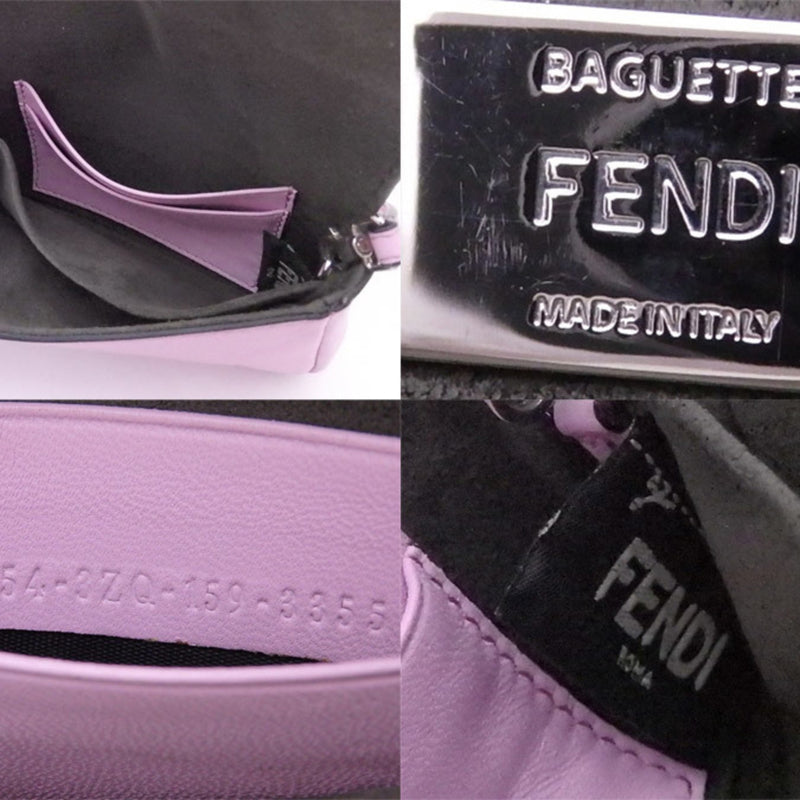 Fendi FENDI Shoulder Bag Micro Baguette Pink Multicolor Leather Fur Ladies