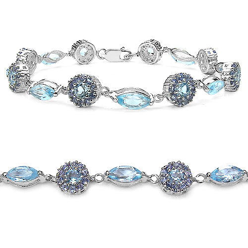 8.50 Carat Genuine Blue Topaz & Tanzanite .925 Sterling Silver Bracelet