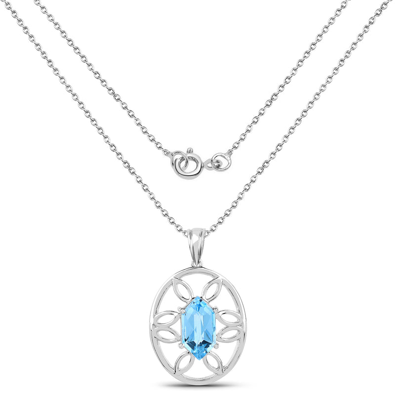 6.17 Carat Genuine Swiss Blue Topaz .925 Sterling Silver Pendant