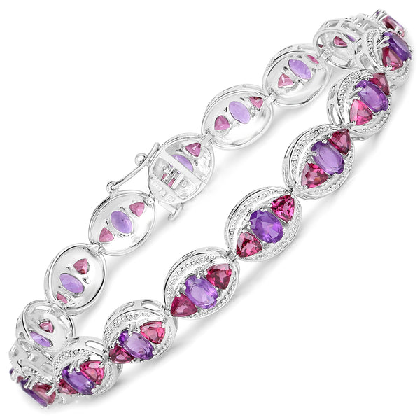 14.28 Carat Genuine Amethyst and Rhodolite .925 Sterling Silver Bracelet