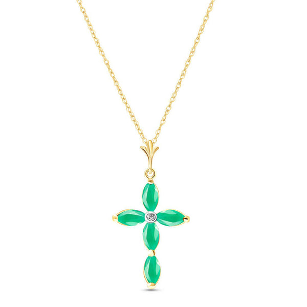 1.52 Carat 14K Solid Yellow Gold Necklace Natural Diamond Emerald