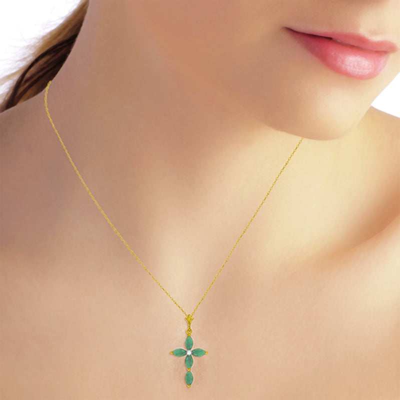 1.52 Carat 14K Solid Yellow Gold Necklace Natural Diamond Emerald