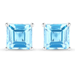 4.00 Carat Genuine Swiss Blue Topaz .925 Sterling Silver Earrings